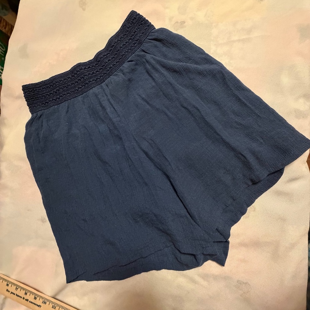 new directions Navy High-Waist Smocked Waistband Shorts